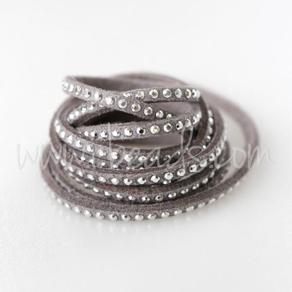 suede cord with silver rivets grey 3mm (1m)