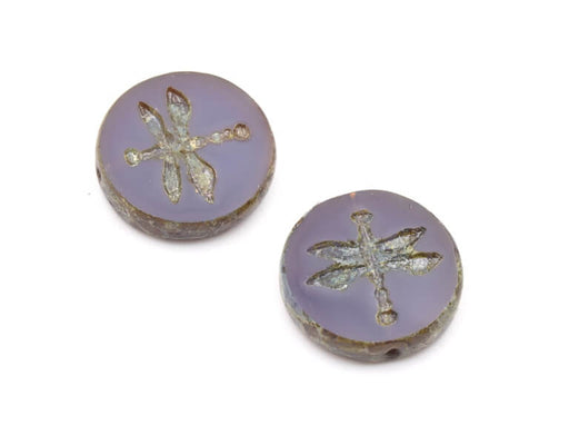 Buy Czech pressed glass beads dragonfly purple opaline and picasso 17mm (2)