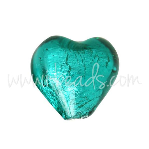 Buy Murano bead heart emerald and silver 10mm (1)
