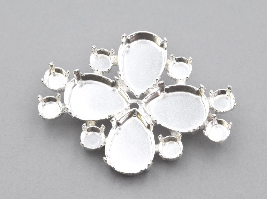 Silver plated Brooch setting for 1088 SS39 and drop 4320 18mm (50x40mm) (1)