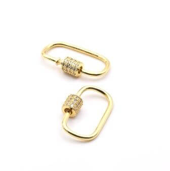 Screw clasp jewel pendant link with zirconium colour gold 25x13mm (1)