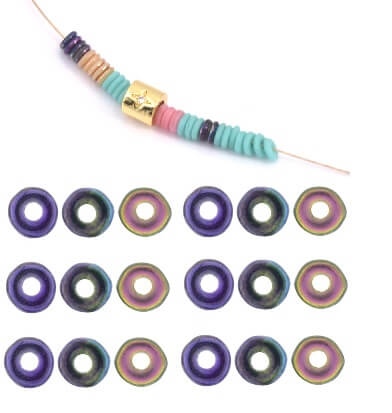 Buy O beads 1x3.8mm Magic Line Blue Pink heishi (5g)