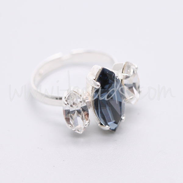 Adjustable ring setting for Swarovski 4228 navette 15x7mm and 10x5mm silver plated (1)