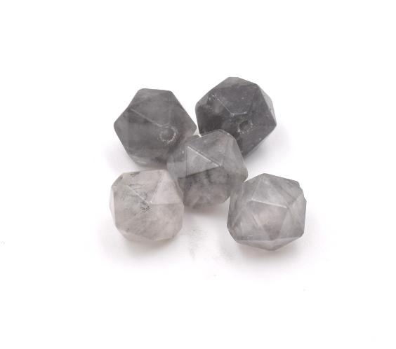 Polygon, Faceted,Natural Quartz Beads grey, 10x9mm, Hole: 1mm (3 units)