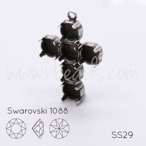 Pendant setting cross for Swarovski 1088 SS29 antique silver plated (1)