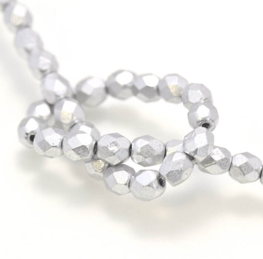Buy Czech fire-polished beads t 4mm Matte - Metallic Silver (50)