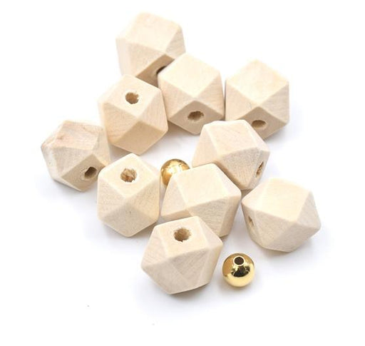 Original Color Wood Faceted Polygon Beads, Lead Free, 12mm, Hole: 2~3mm (X10)