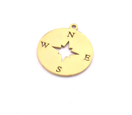 Buy Stainless Steel Pendant charm, tag cardinal points, Golden, 19mm (1)