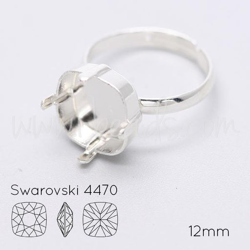 Adjustable ring setting for Swarovski 4470 12mm silver plated (1)