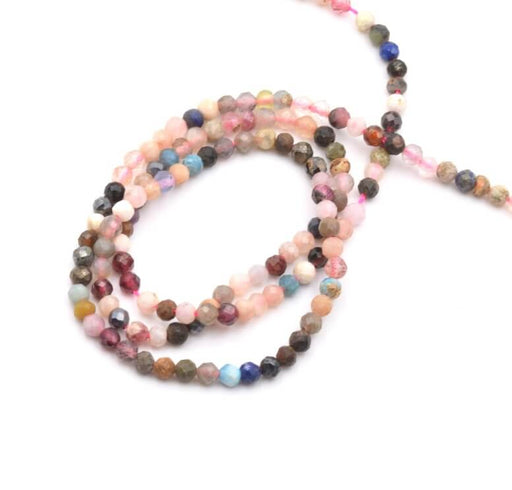 Natural mixed gemstone strand, round faceted beads-about 3mm, hole:0.5mm (1 strand)