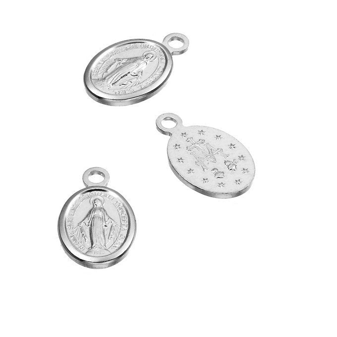 Sterling Silver 925 Oval medal with Virgin, 8mm (1)