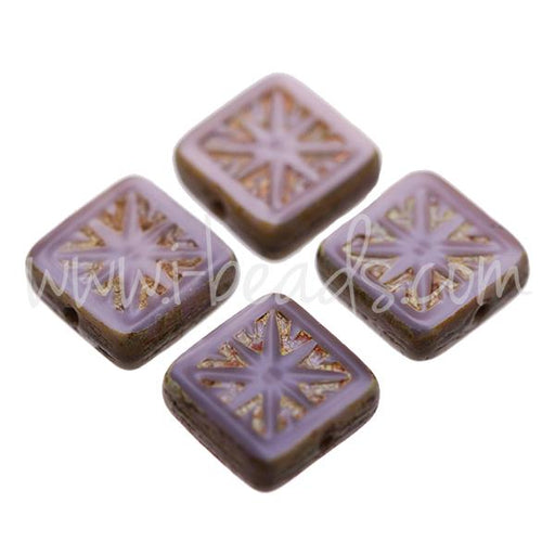 Czech pressed glass beads square with star purple and picasso 10mm (4)
