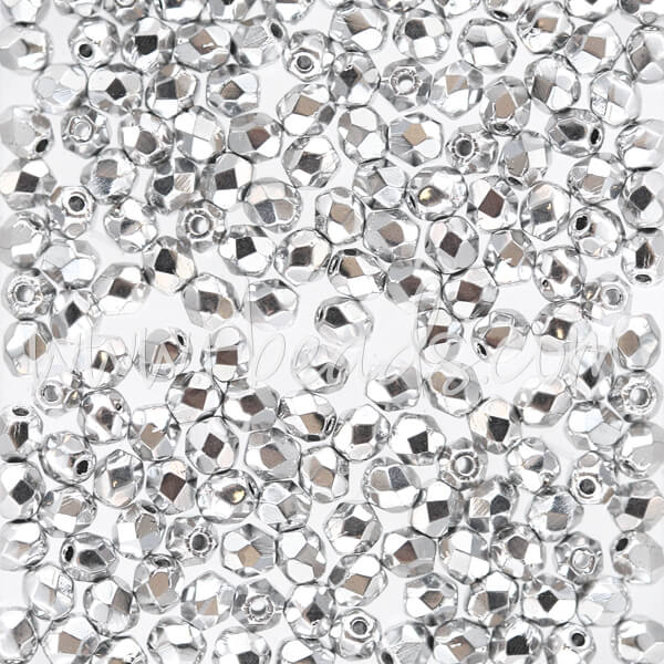 Czech fire-polished beads silver 3mm (50)