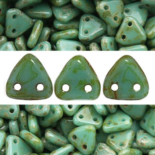2 holes CzechMates triangle opaque turquoise picasso 6mm (10g)