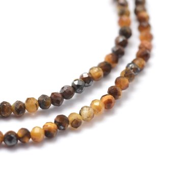 Natural tiger eyes beads per Strand, 2x0,5mm- Faceted, Round 175 Beads (1 Strand)