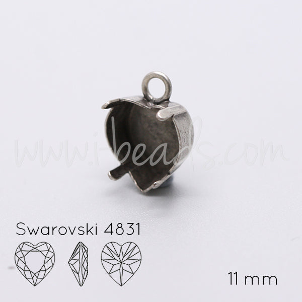 Pendant setting for Swarovski 4831 heart 11mm antique silver plated (1)