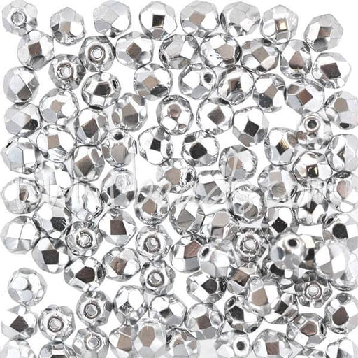 Czech fire-polished beads silver 4mm (100)