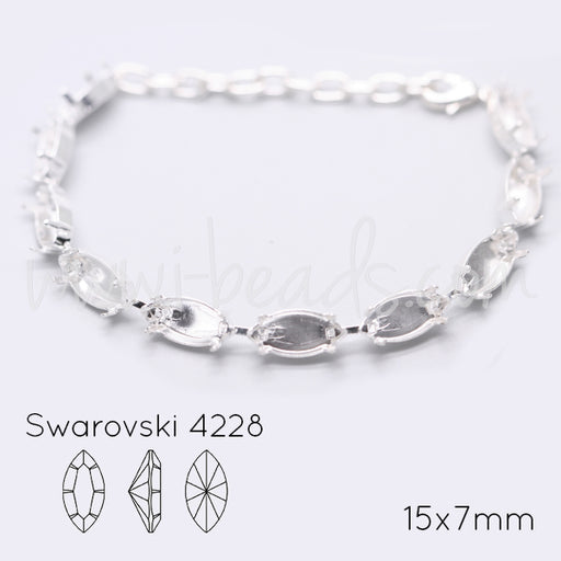 Bracelet setting for 10 Swarovski 4228 navette 15x7mm silver plated (1)