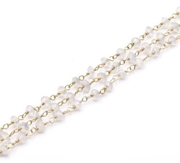 Rosary chain Silver, gold plated and moonstone beads 3mm (10cm)
