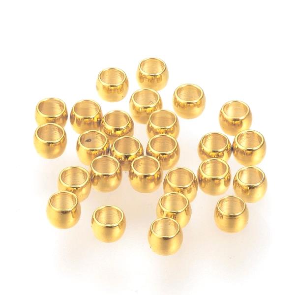 Stainless Steel crimp beads, Golden, 2mm hole : 1.4mm (10)