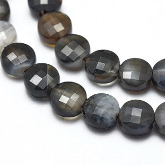 Agate grey brown flat round facetted beads 6mm hole: 0.8mm (10)