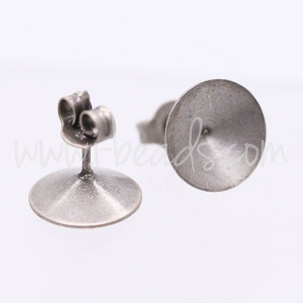 Cupped stud earring setting for Swarovski 1122 rivoli SS47 antique silver plated (2)