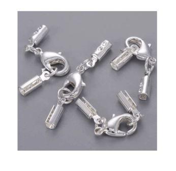 Cord ends with clasp silver colour 30mmx 2mm (2)