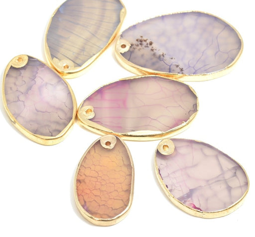 agate Grey Beige slice pendant set with gold brass - approx 4.5 cm x 2.5 cm
