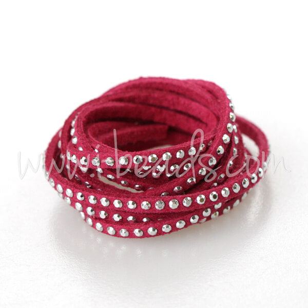 suede cord with silver rivets fuchsia 3mm (1m)
