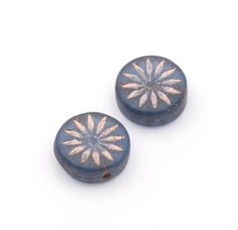 Buy Czech pressed glass beads COIN Flower montana matte and platinum 12mm (4)