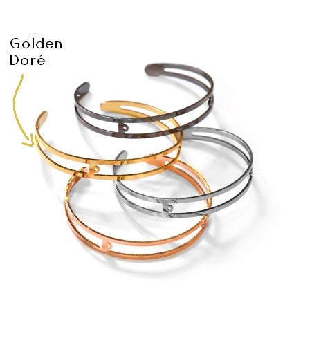 Bangle Brass Bracelet 9x60mm-2 Loops Color Gold for 4mm beads (1)