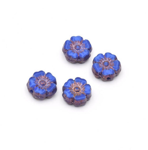 Czech pressed glass beads hibiscus flower dark blue bronze 10mm (4)