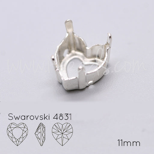 Sew on setting for Swarovski 4831 heart 11mm silver plated (2)