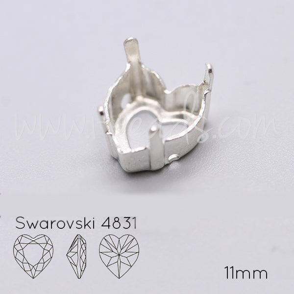 Sew on setting for Swarovski 4831 heart 11mm silver plated (2)