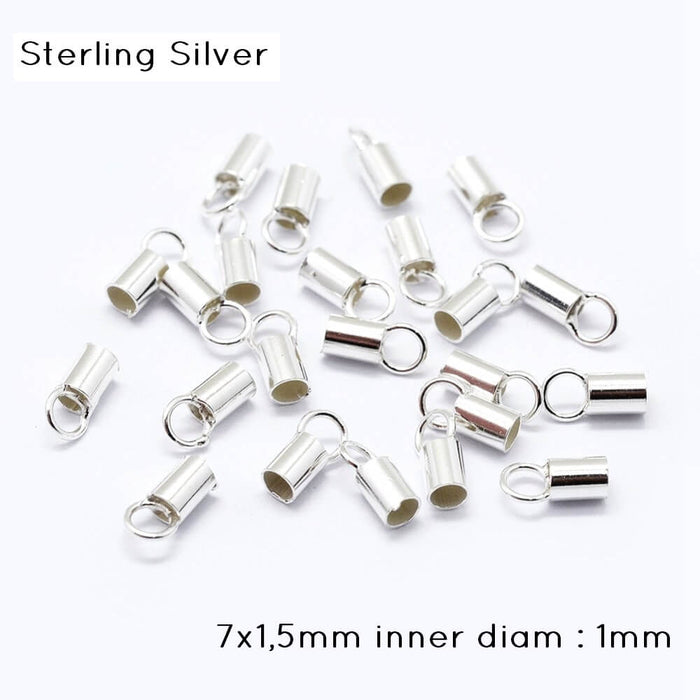 925 Sterling Silver Cord Ends,7x1,5mm inner diam : 1mm (2)
