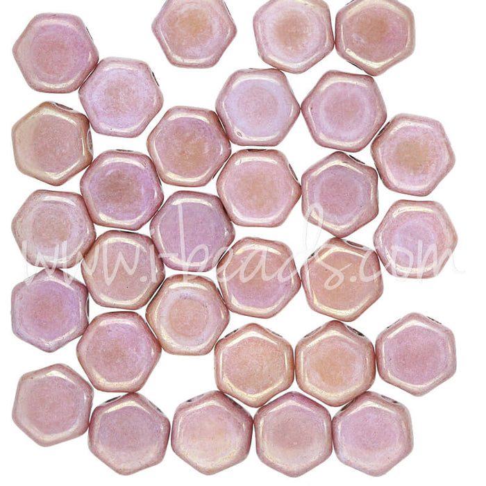 Honeycomb beads 6mm chalk red luster (30)