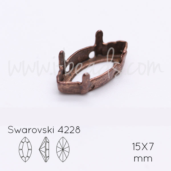 Sew on setting for Swarovski 4228 navette 15x7mm copper (1)