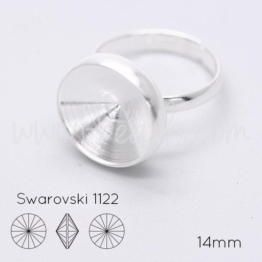 Adjustable ring cupped setting for Swarovski 1122 rivoli 14mm silver plated (1)
