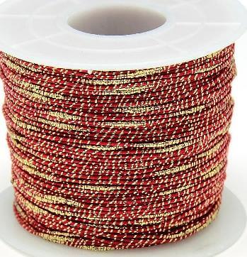 Fancy polyester cotton cord RED and gold thread 1-1.5mm (3m)