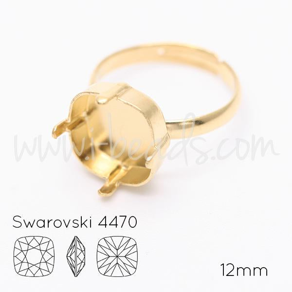 Adjustable ring setting for Swarovski square 12mm metal gold plated (1)