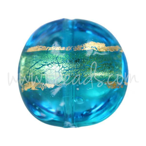 Murano bead lentil blue and gold 14mm (1)