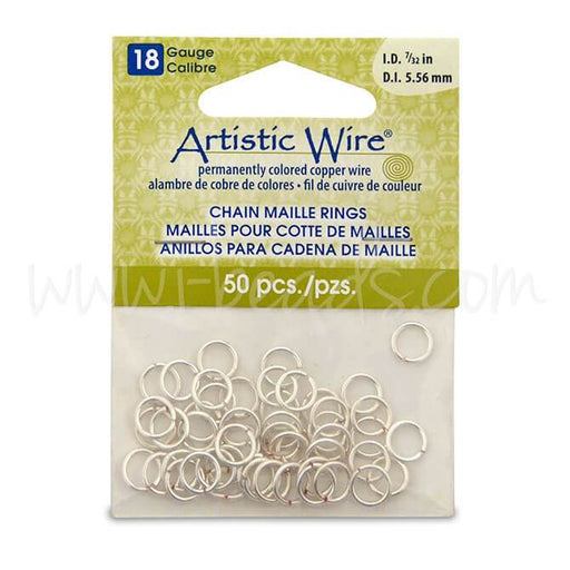 Beadalon 50 artistic wire chain maille rings non tarnished silver plated 18ga 7/32" 5.56mm (1)