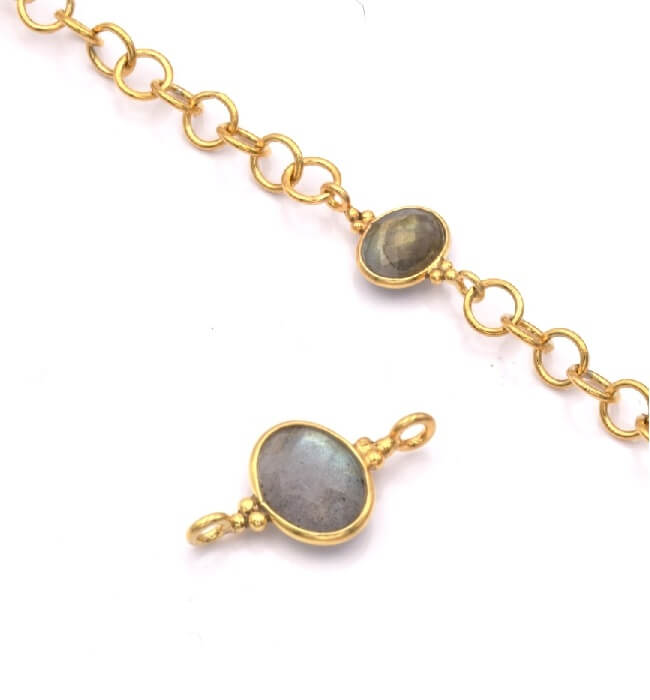 Connector oval Moonstone Set with silver 925 gold plated 8x6mm (1)