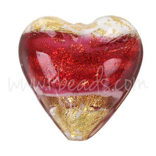 Buy Murano bead heart pink and gold 20mm (1)