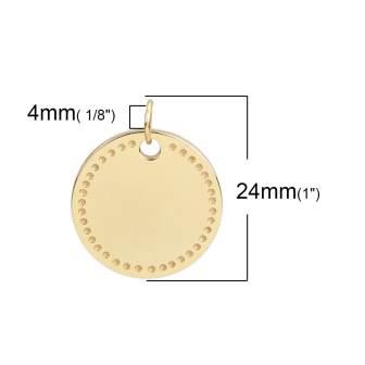 Gold steel medal 20mm thick 2mm with ring (sold per unit)