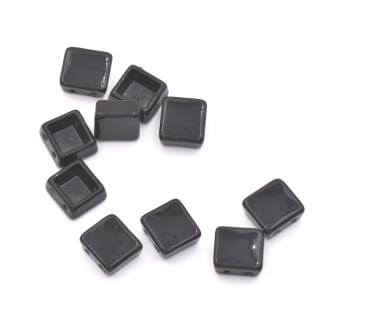Tile bead black lacquered metal, 7x7,5mm, 2 Holes: 0,8mm (10)
