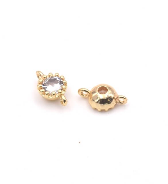 Zirconia and Golden brass -link connector - Stone : 6mm (1)
