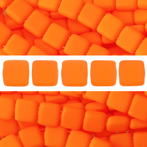 2 holes CzechMates tile bead Neon Orange 6mm (50)