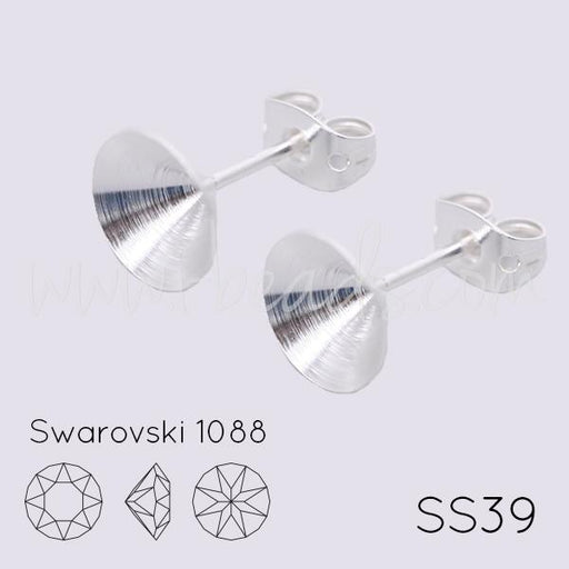 Cupped stud earring setting for Swarovski 1088 SS39 silver plated (2)