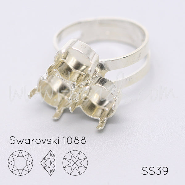 Adjustable ring setting for 3 Swarovski 1088 SS39 silver plated (1)